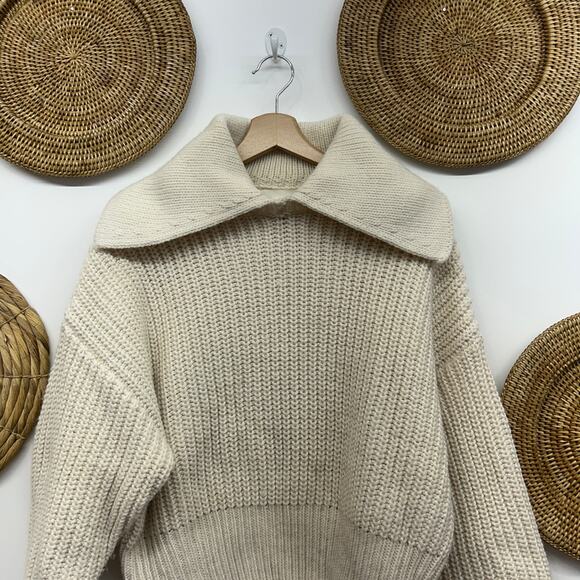 H&M Neutral Off White Collared Chunky Knit Pullover Sweater Small Preppy Neutral - Picture 4 of 7